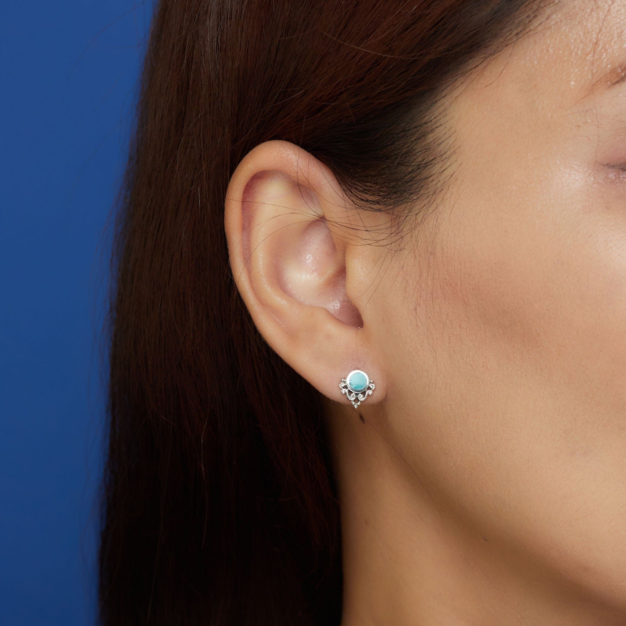 Boma Jewelry Ornate Bohemian Stud Earrings with Stone