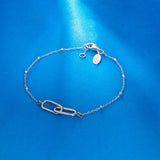 Interlocking Long Oval Link Bracelet with Bead Chain