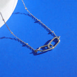 Interlocking Long Oval Link Necklace with Bead Chain