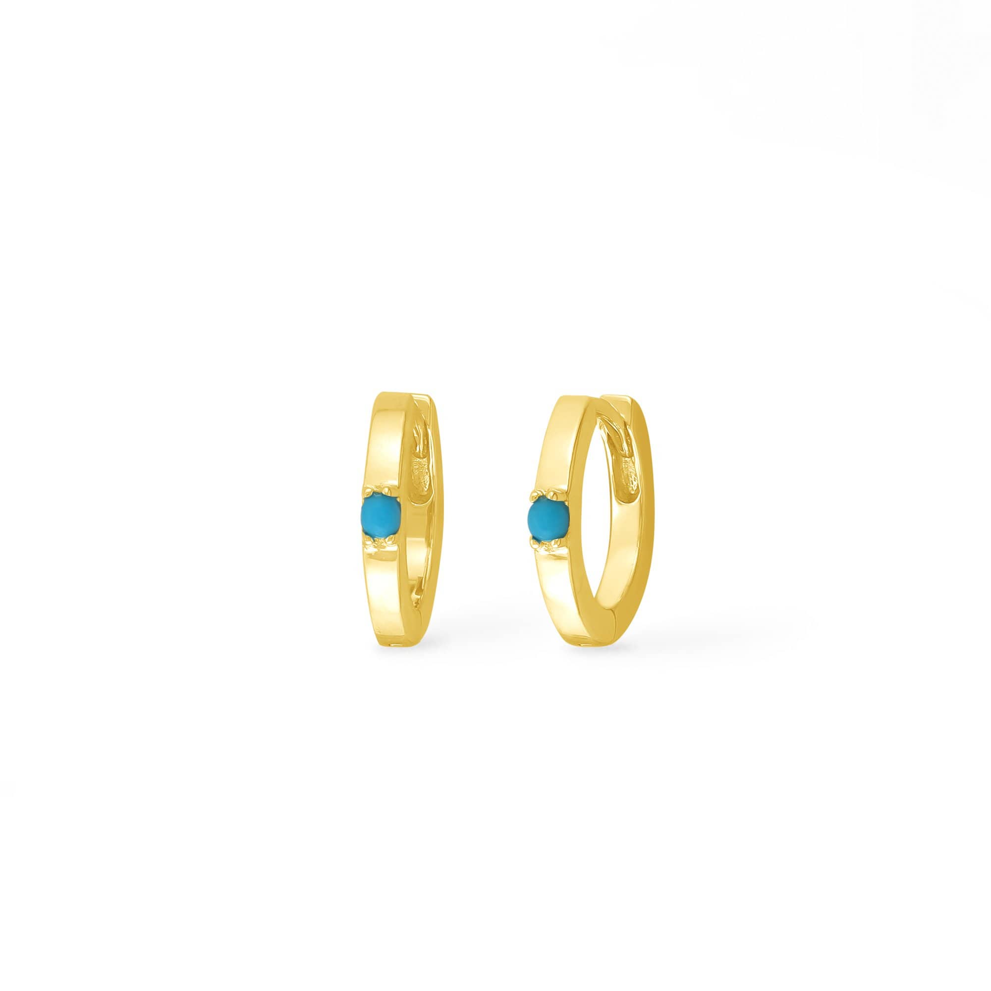 Boma Jewelry Earrings 14K Gold Plated Huggie Hoops with Turquoise