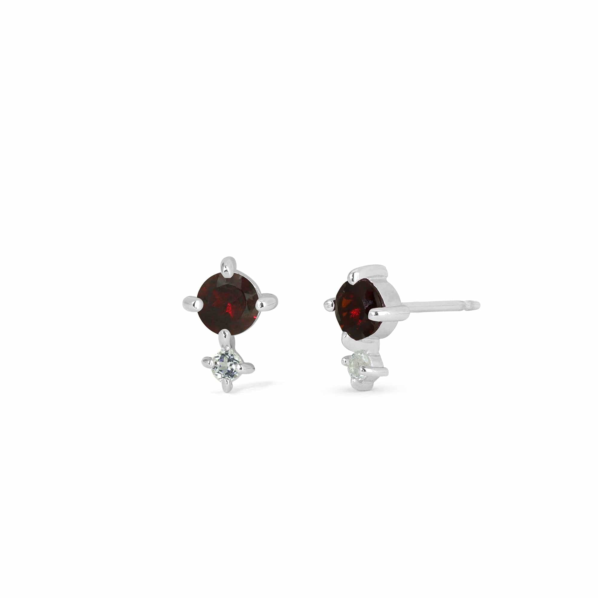 Boma Jewelry Earrings Garnet/White Topaz Colored Gemstone Studs with White Topaz