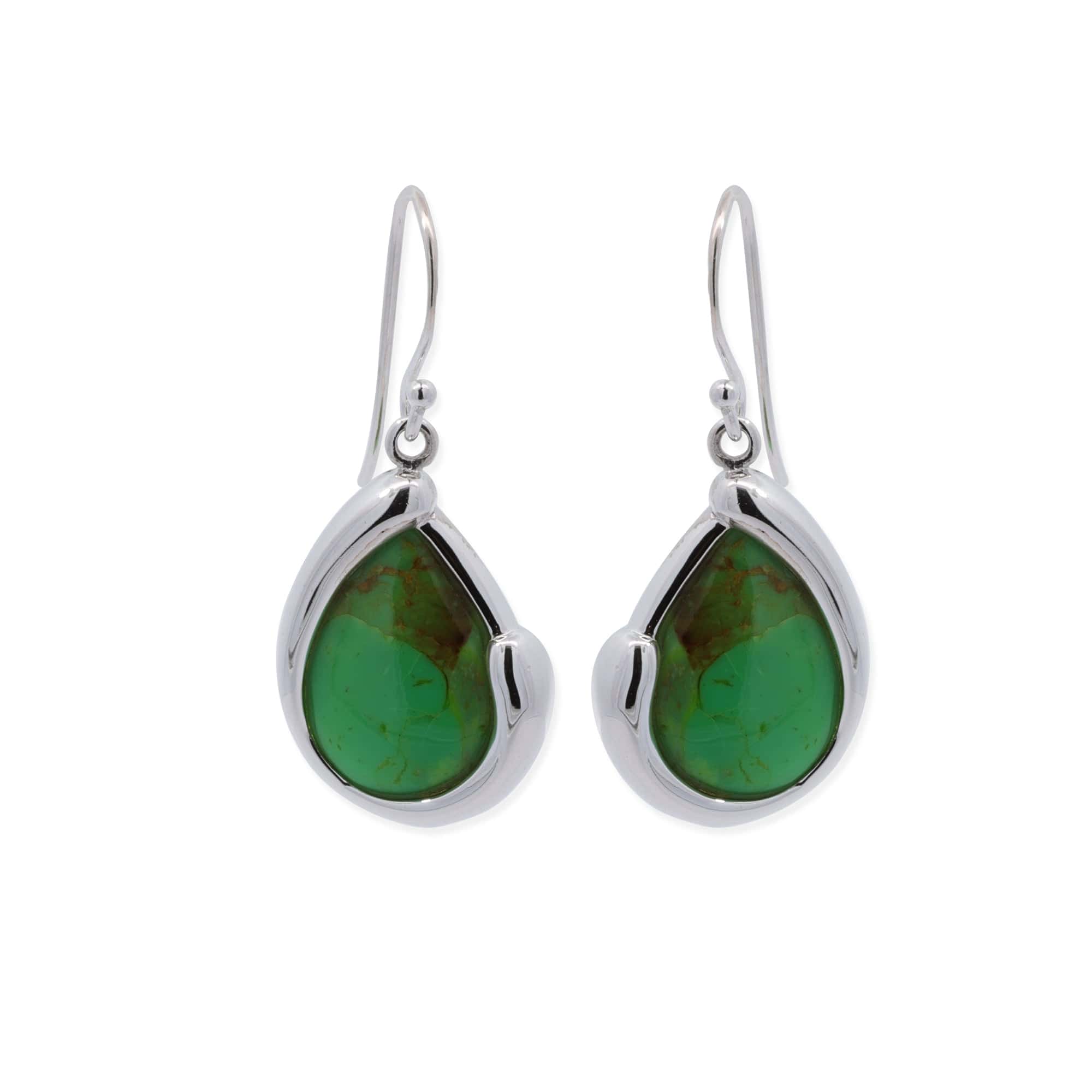 Boma Jewelry Earrings Green Turquoise Organic Drop Shape Dangle Earrings with Genuine Stone