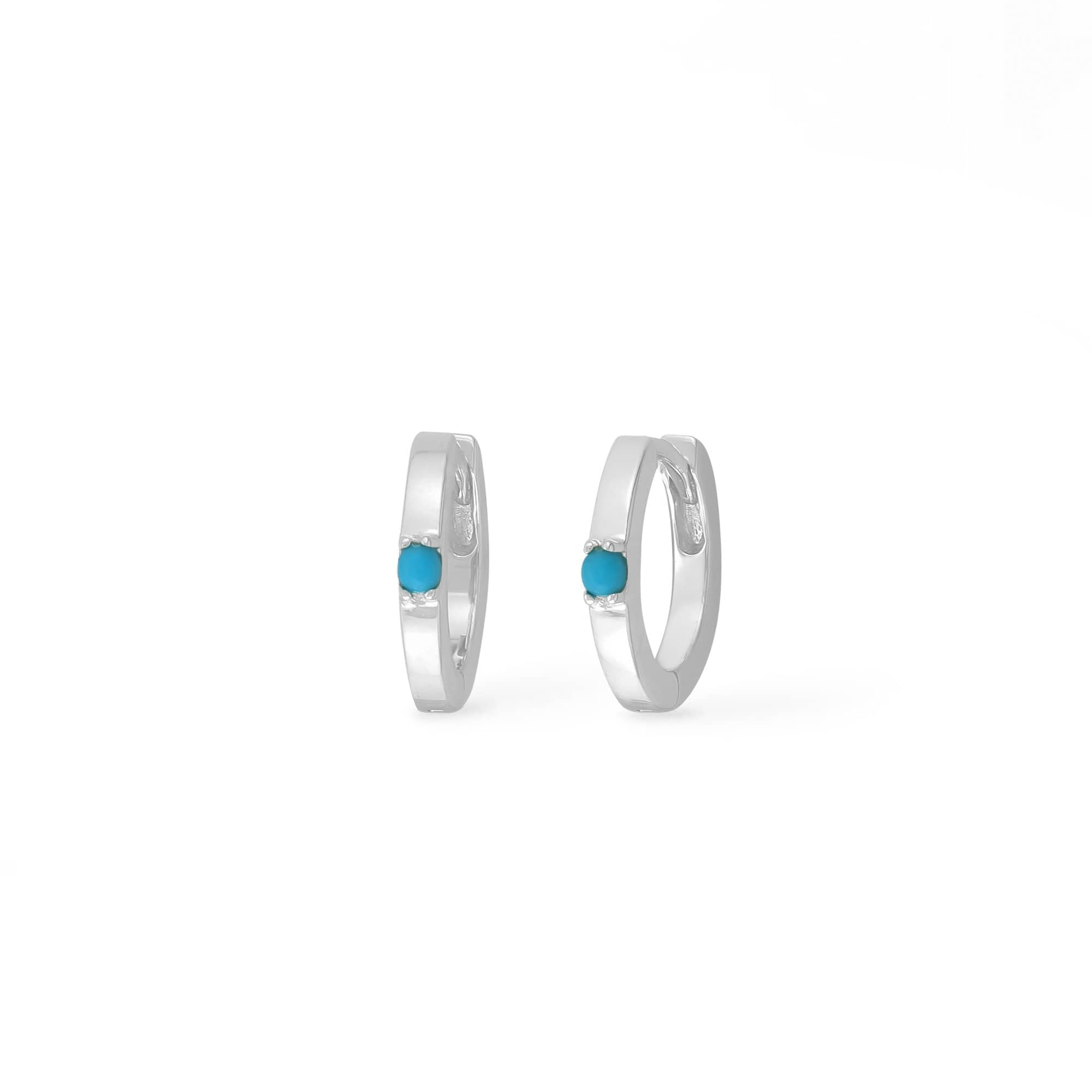 Boma Jewelry Earrings Sterling Silver Huggie Hoops with Turquoise