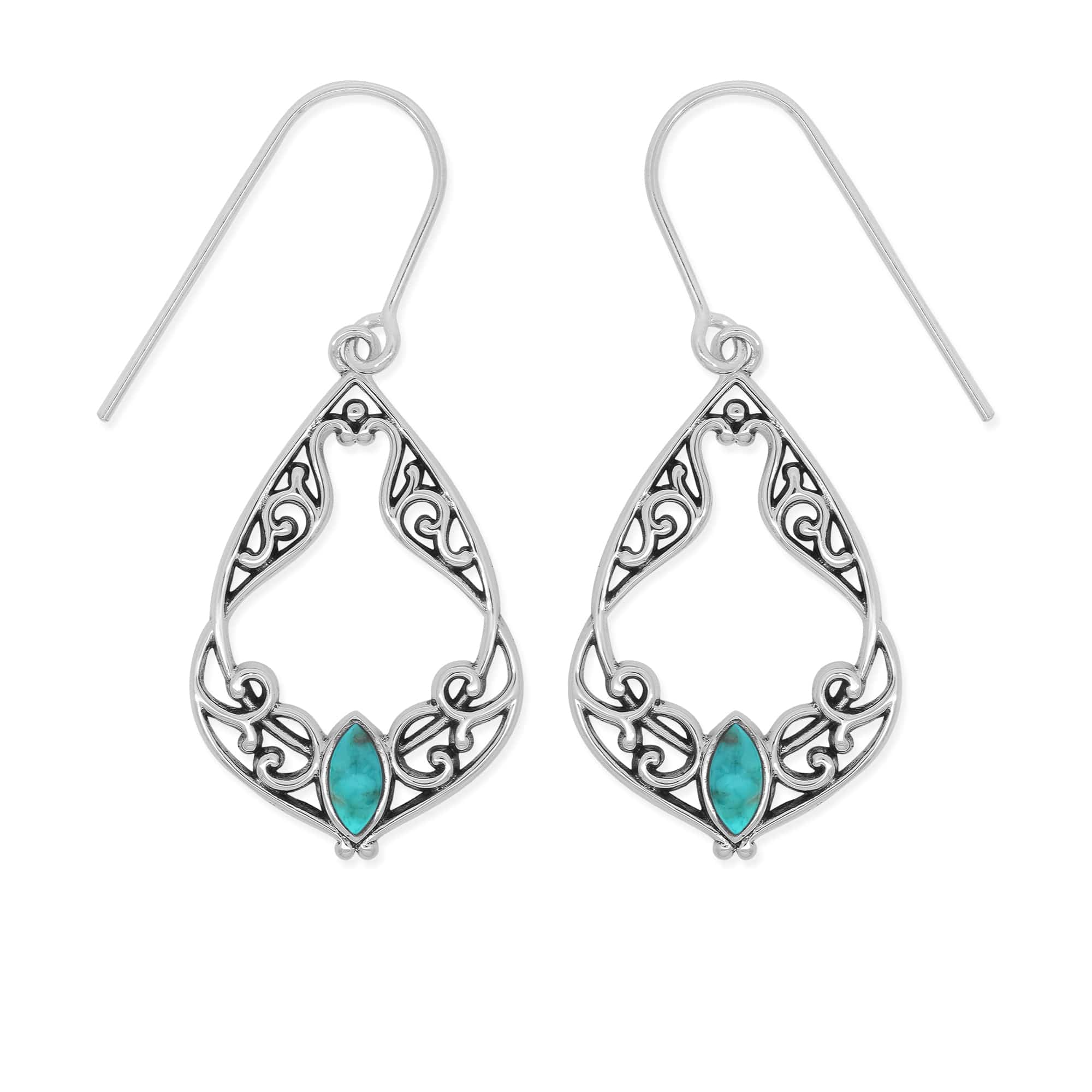 Boma Jewelry Earrings Turquoise Bohemian Filigree Dangle Earrings with Marquise Stone