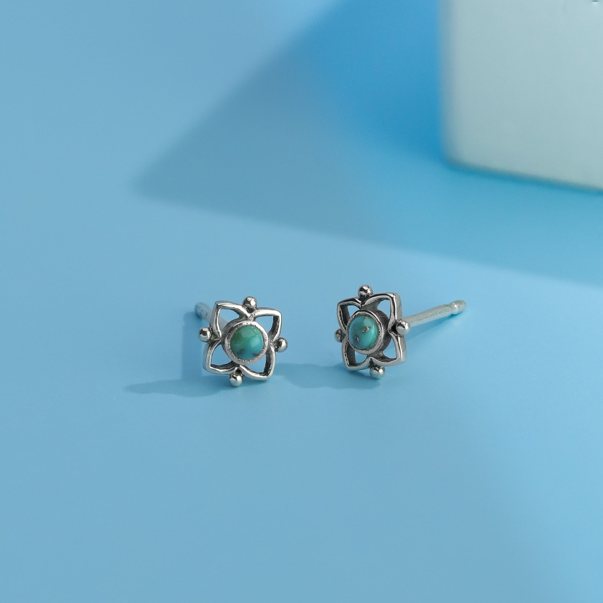 Boma Jewelry Earrings Turquoise Lotus Flower Stone Studs