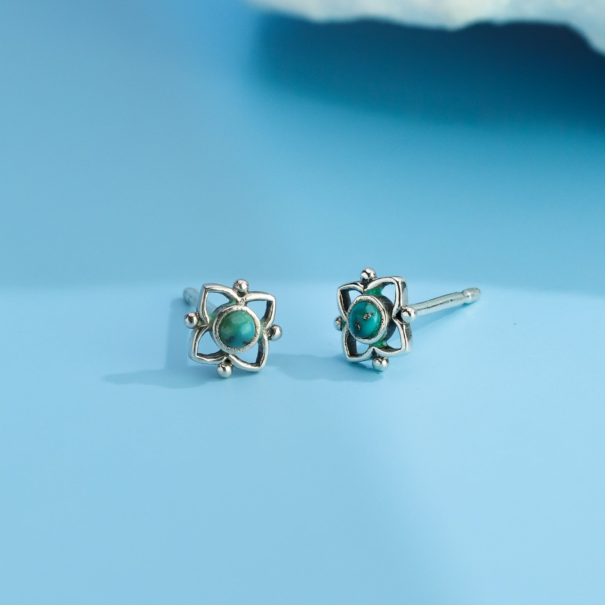 Boma Jewelry Earrings Turquoise Lotus Flower Stone Studs