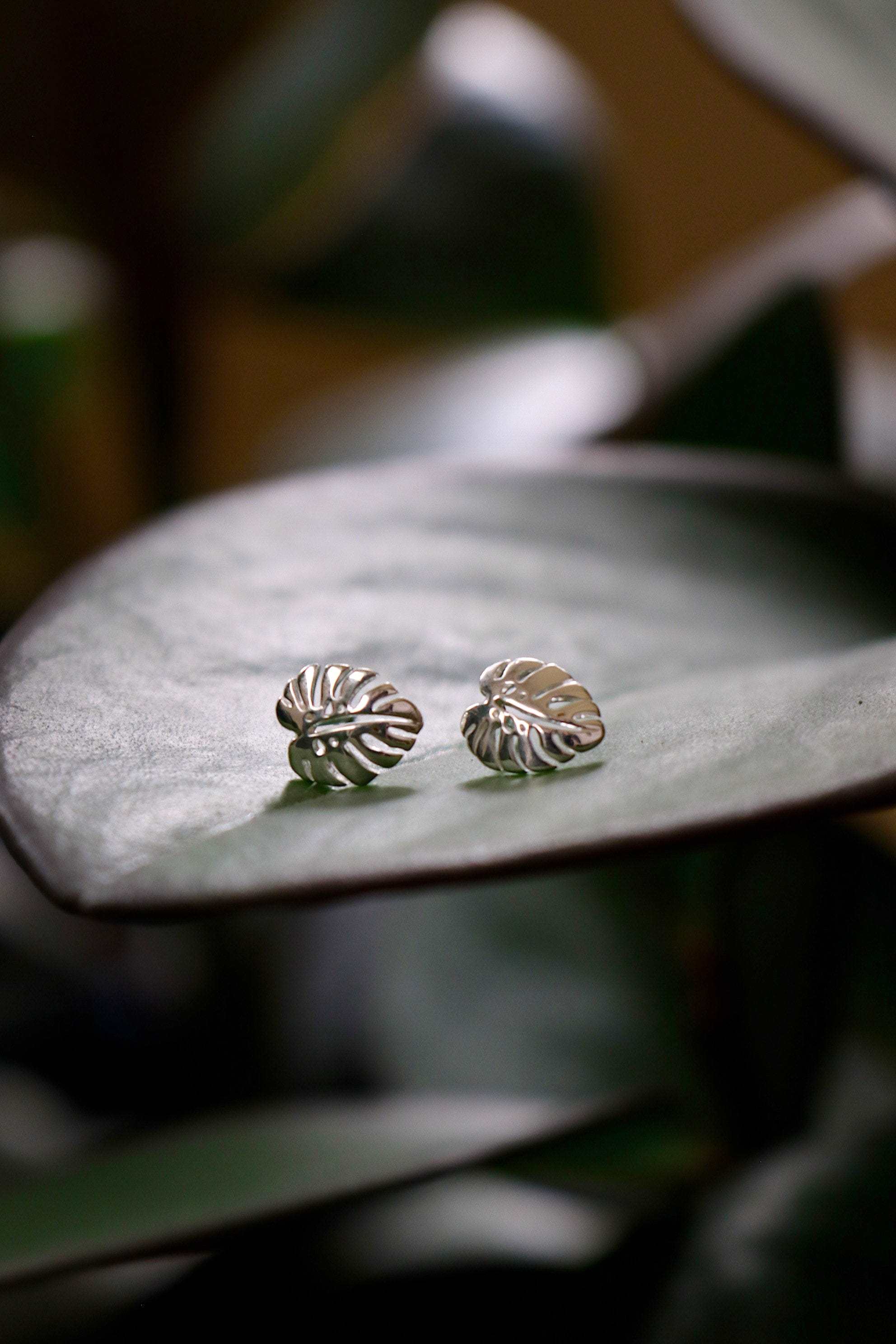 Boma Jewelry Earrings Sterling Silver Monstera Leaf Studs