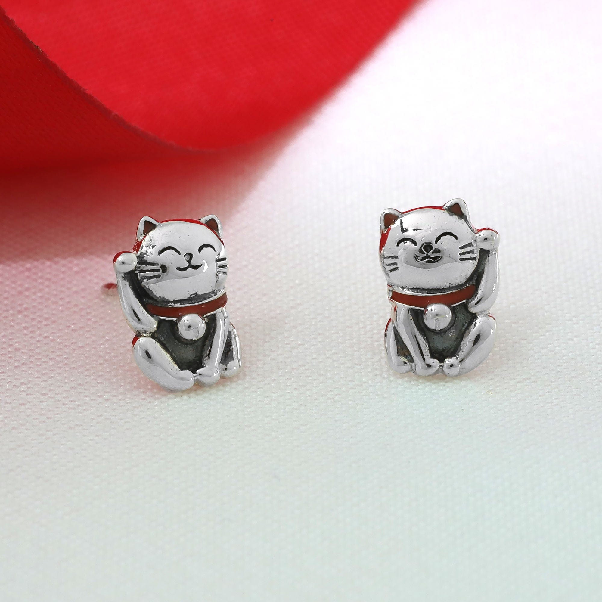 Boma Jewelry Earrings Maneki Good Luck Cat Stud Earrings
