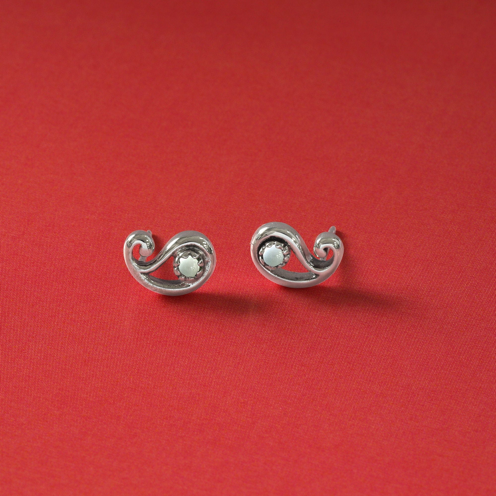 Boma Jewelry Paisly Bohemian Stud Earrings with Stone