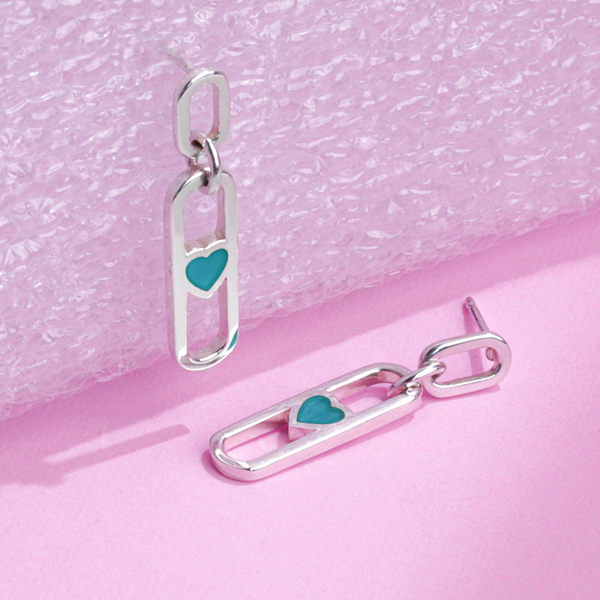 Boma Jewelry Millenial Rectangle Heart Drop Earrings with Stone