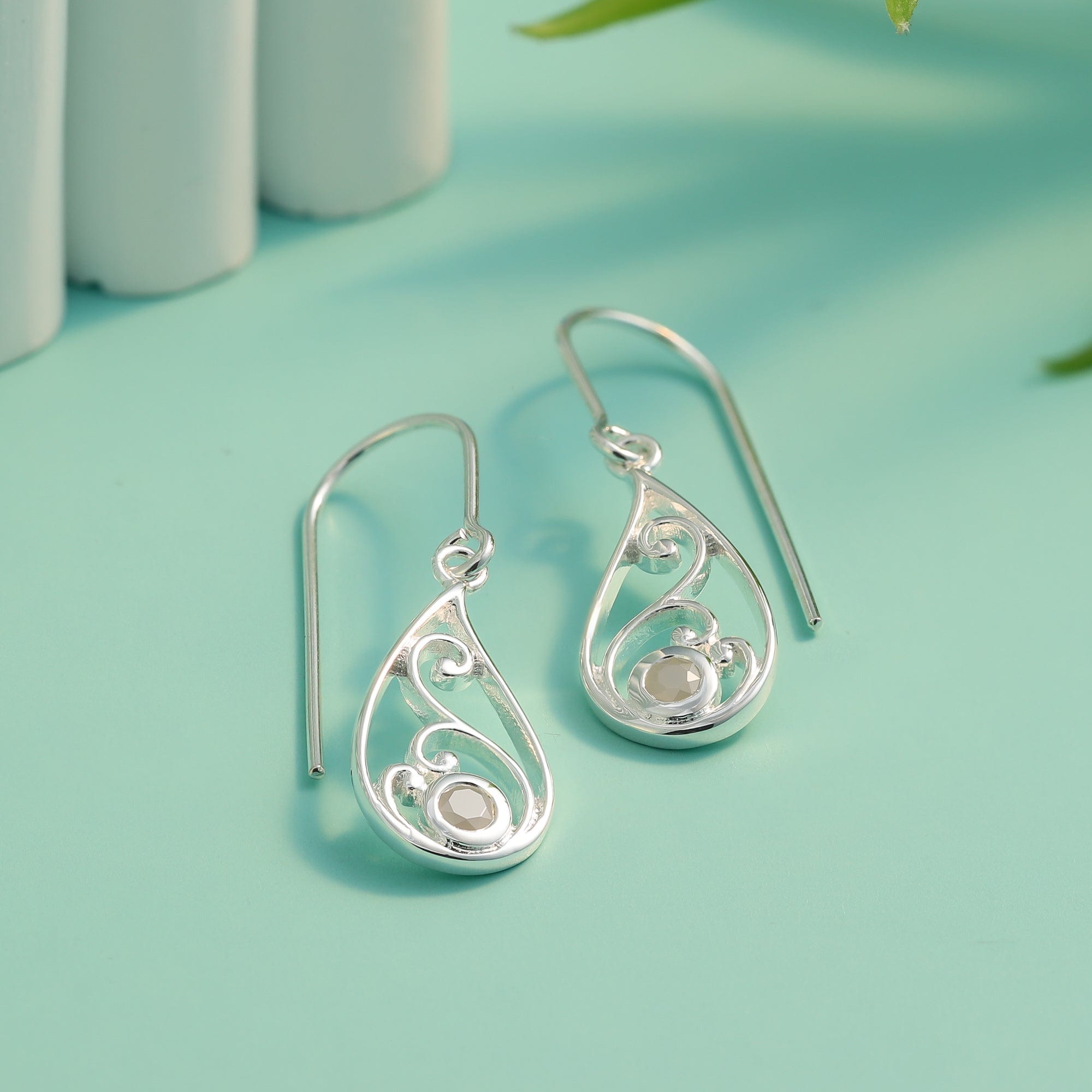 Boma Jewelry Teardrop Outline Gemstone Dangle Earring With Stone