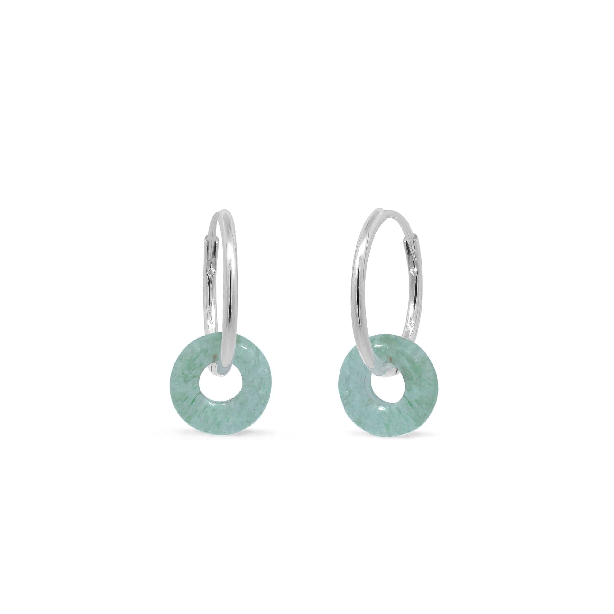 Boma Jewelry Treasured Bi Disc Round Huggies with Green Aventurine