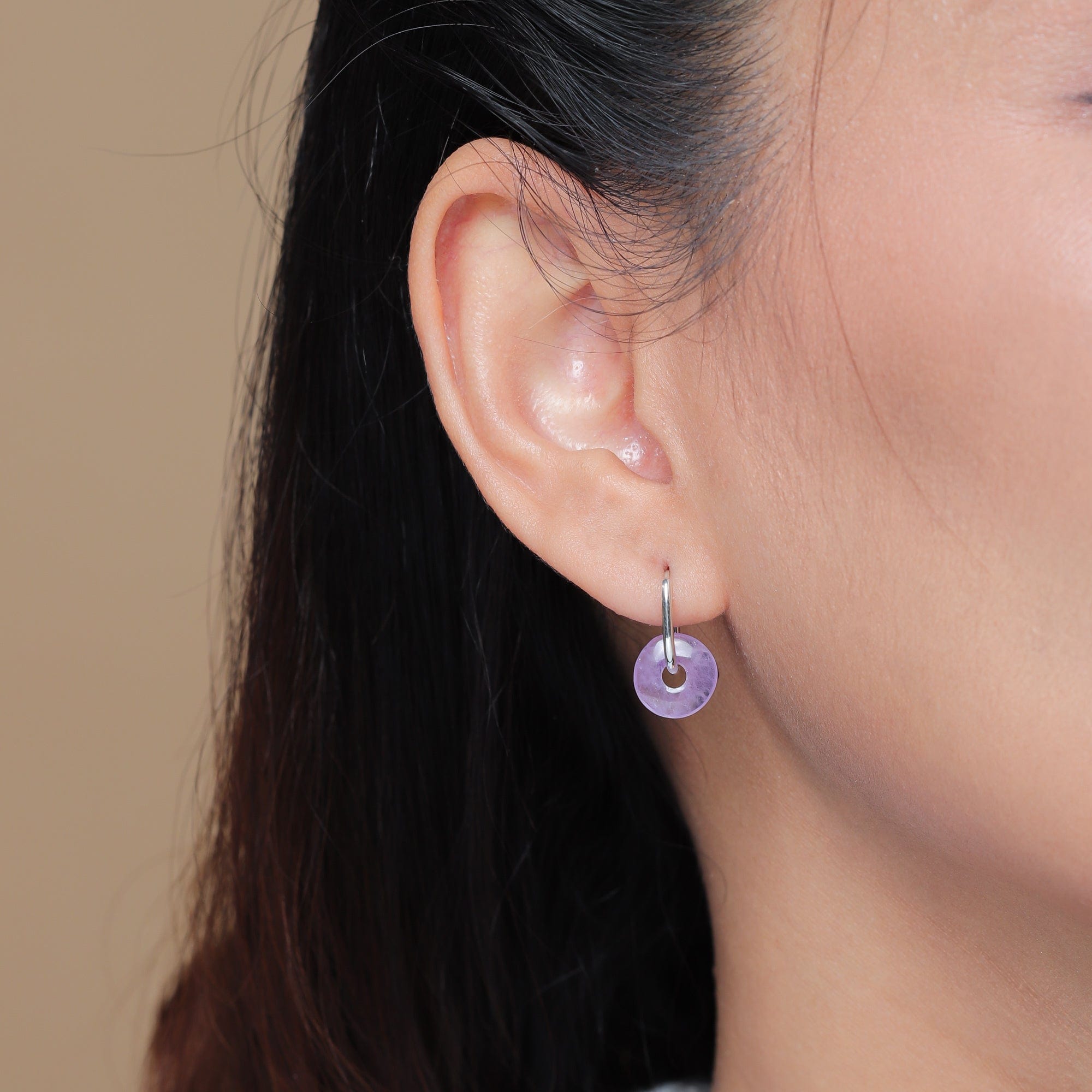 Boma Jewelry Treasured Bi Disc Oval Huggies with Amethyst