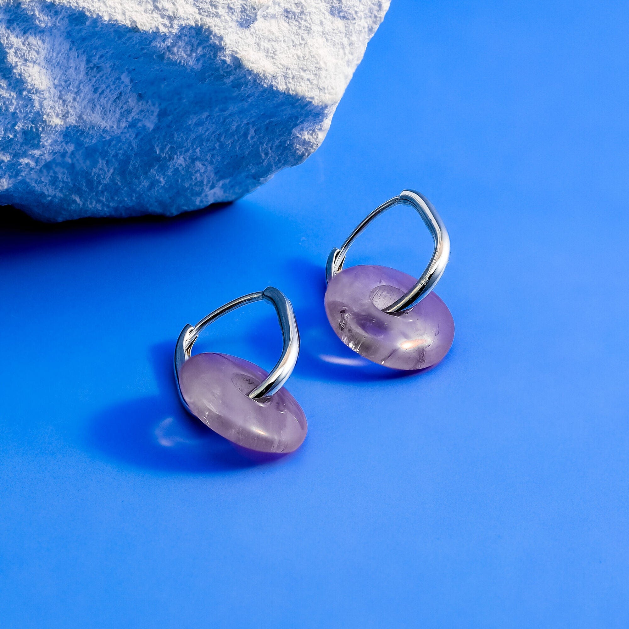 Boma Jewelry Treasured Bi Disc Oval Huggies with Amethyst