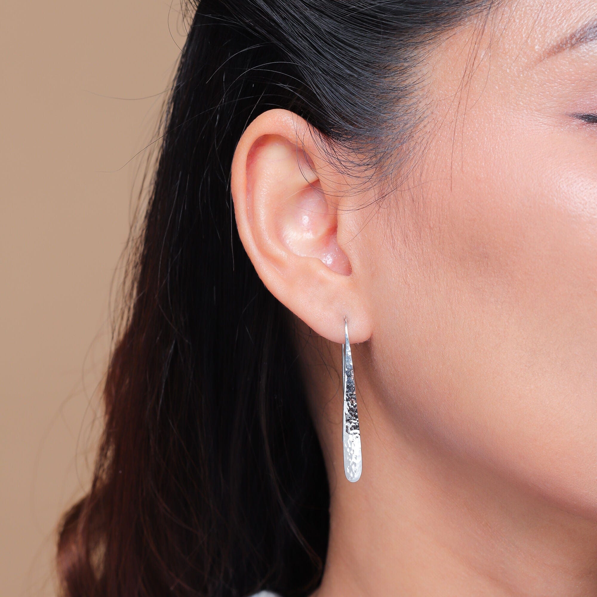Boma Jewelry Hammered Long Pull Throughs Hoops