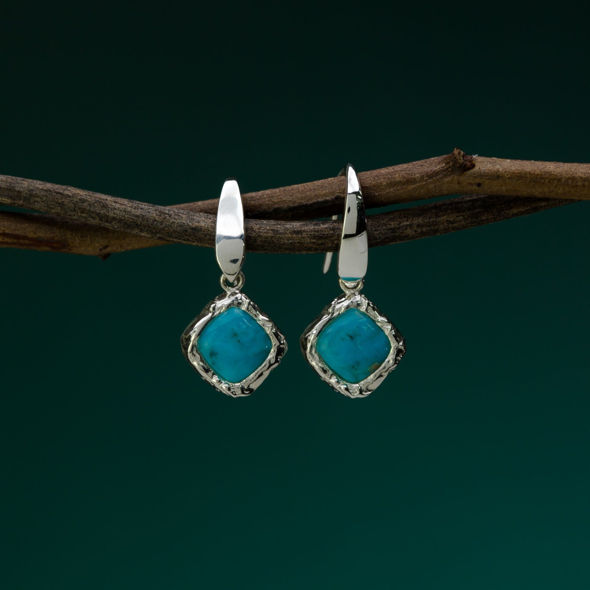 Boma Jewelry Textured Open Drop Earrings with Turquoise
