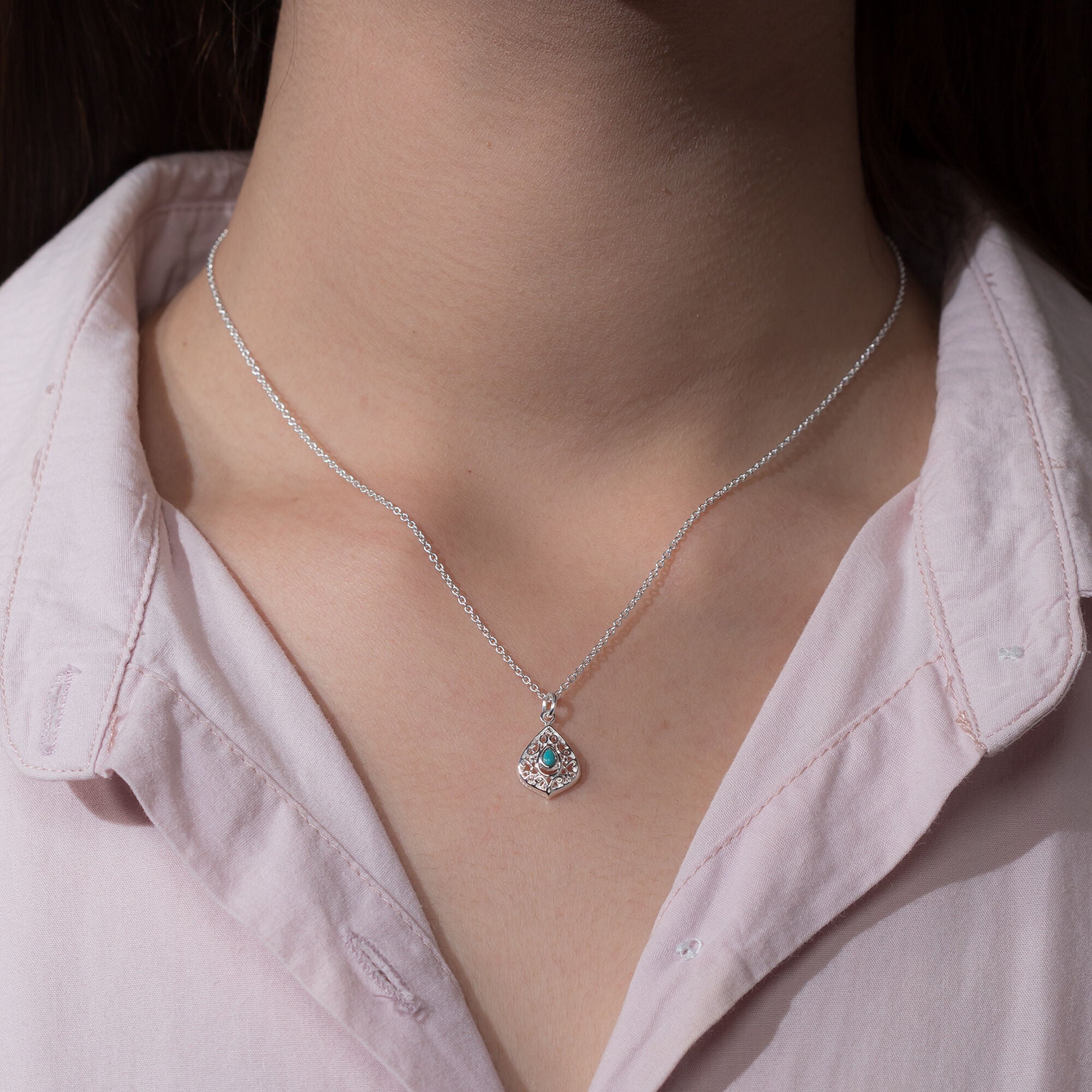 Boma Jewelry Teardrop Filigree Necklace with Turquoise