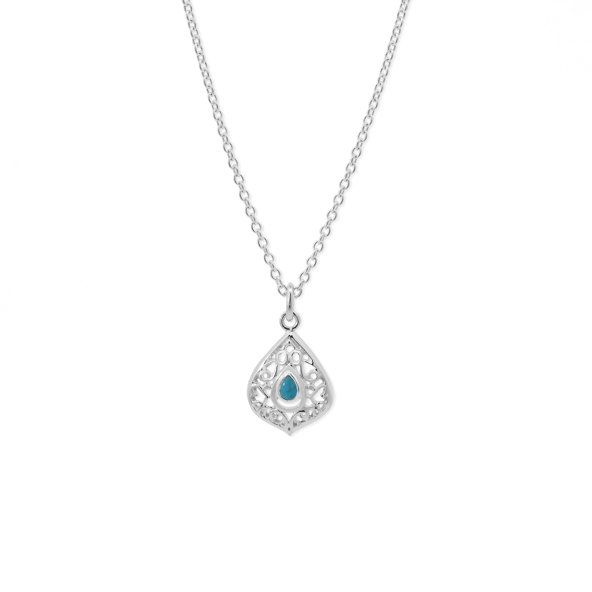 Boma Jewelry Teardrop Filigree Necklace with Turquoise