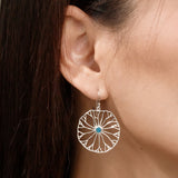 Lotus Leaf Outline Dangle Earrings with Stone