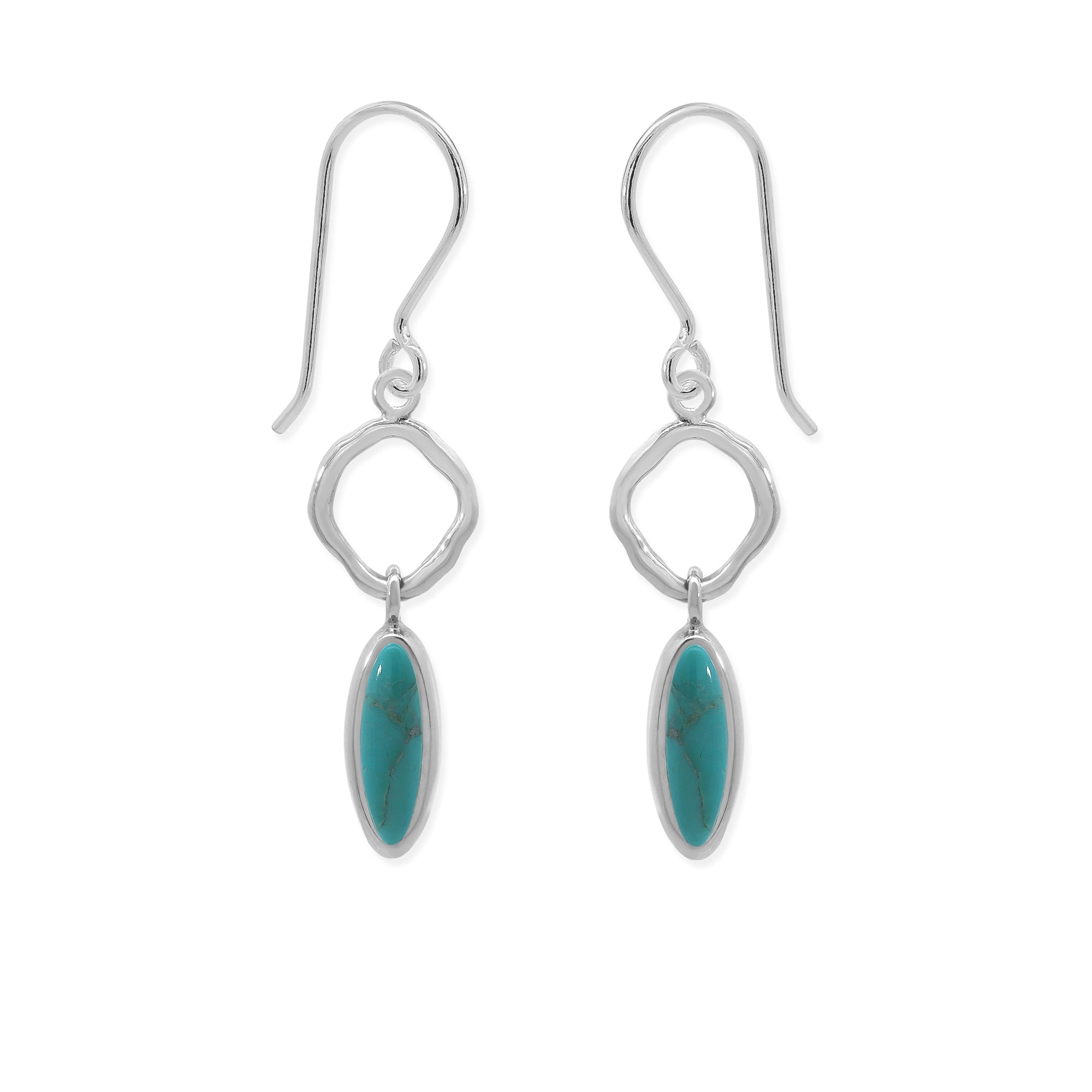Wavy Link Oval Dangle Earrings with Stone