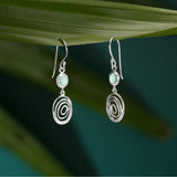 Serene Spiral Dangle Earrings with Stone
