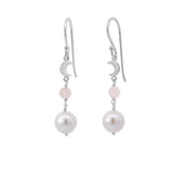 Luna Pearl Dangle Earrings with Rose Quartz