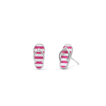 Boma Jewelry Pink and silver striped flip-flop earrings on a white background