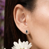 Halo Teardrop Stud Earrings with Stones