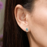 Halo Teardrop Stud Earrings with Stones
