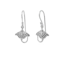 Boma Jewelry Silver earrings with black dot patterns on a white background