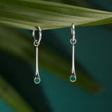 Long Teardrop Huggie Hoops with Green Onyx