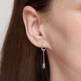 Long Teardrop Huggie Hoops with Green Onyx