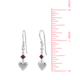Clare Heart Dangle Earrings with CZ Garnet