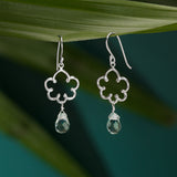 Floral Curly Dangles with Aquamarine Glass