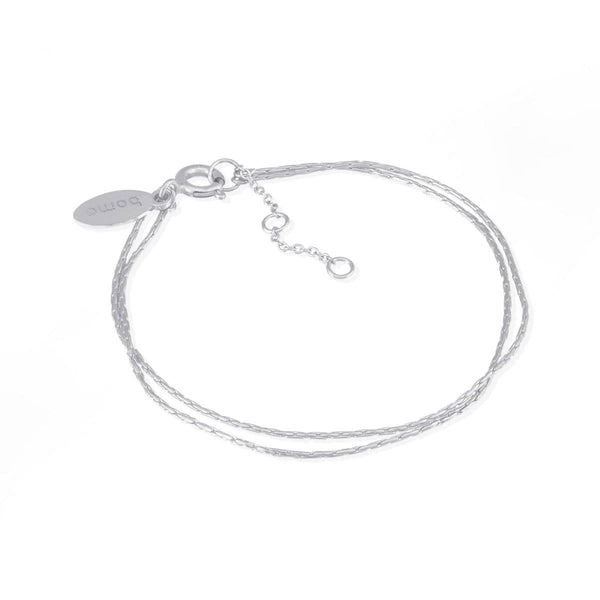 Double Silver Tone Chain Bracelet with a Moon Charm 8 1/2