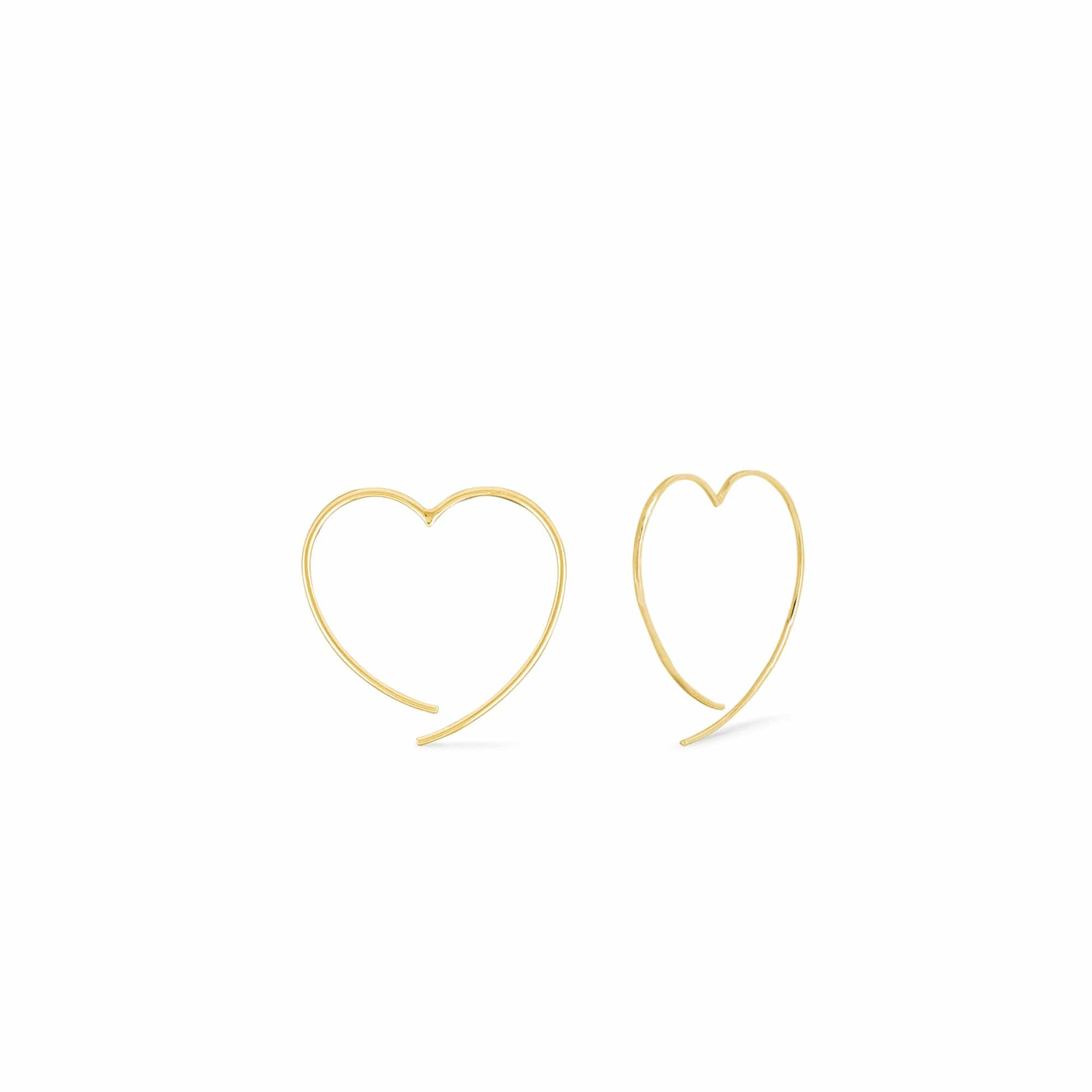 Boma Jewelry Earrings 14K Gold Plated / 0.8" Heart Pull Through Hoops