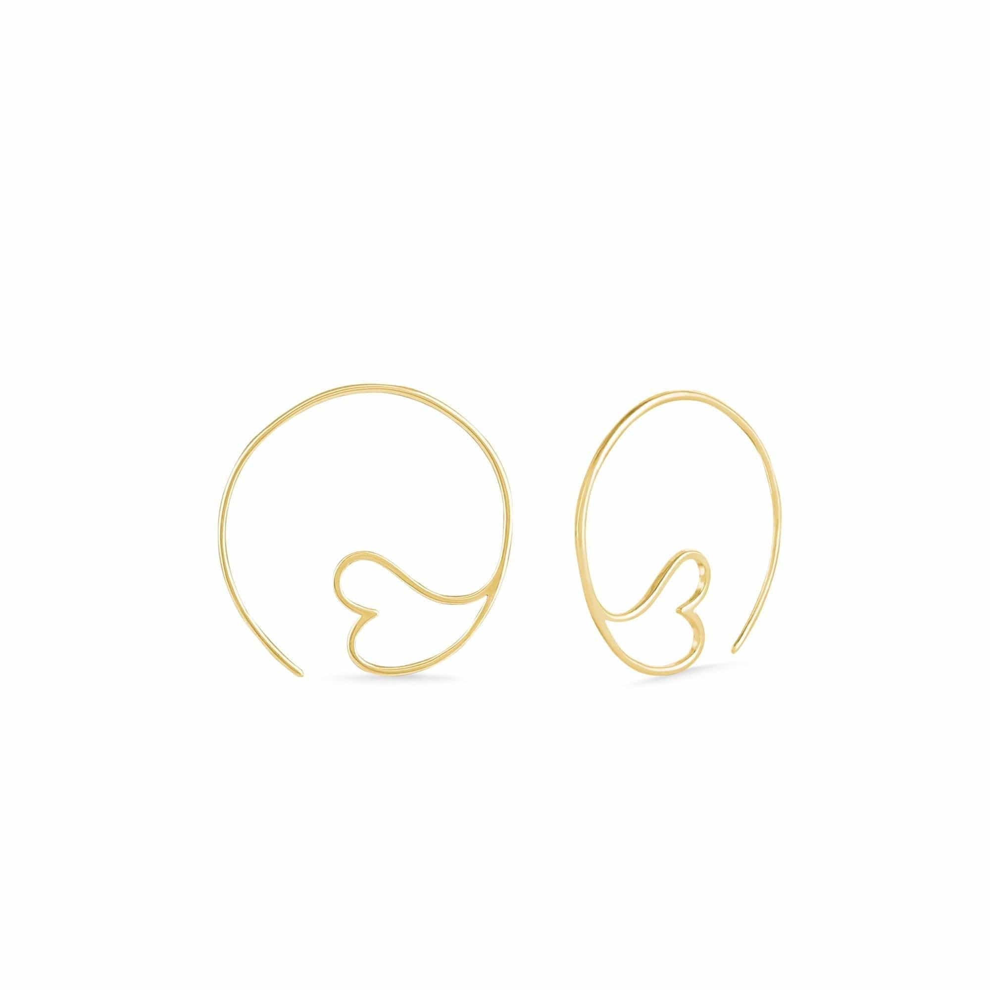 Boma Jewelry Earrings 14K Gold Plated Amore Heart Pull Through Hoops