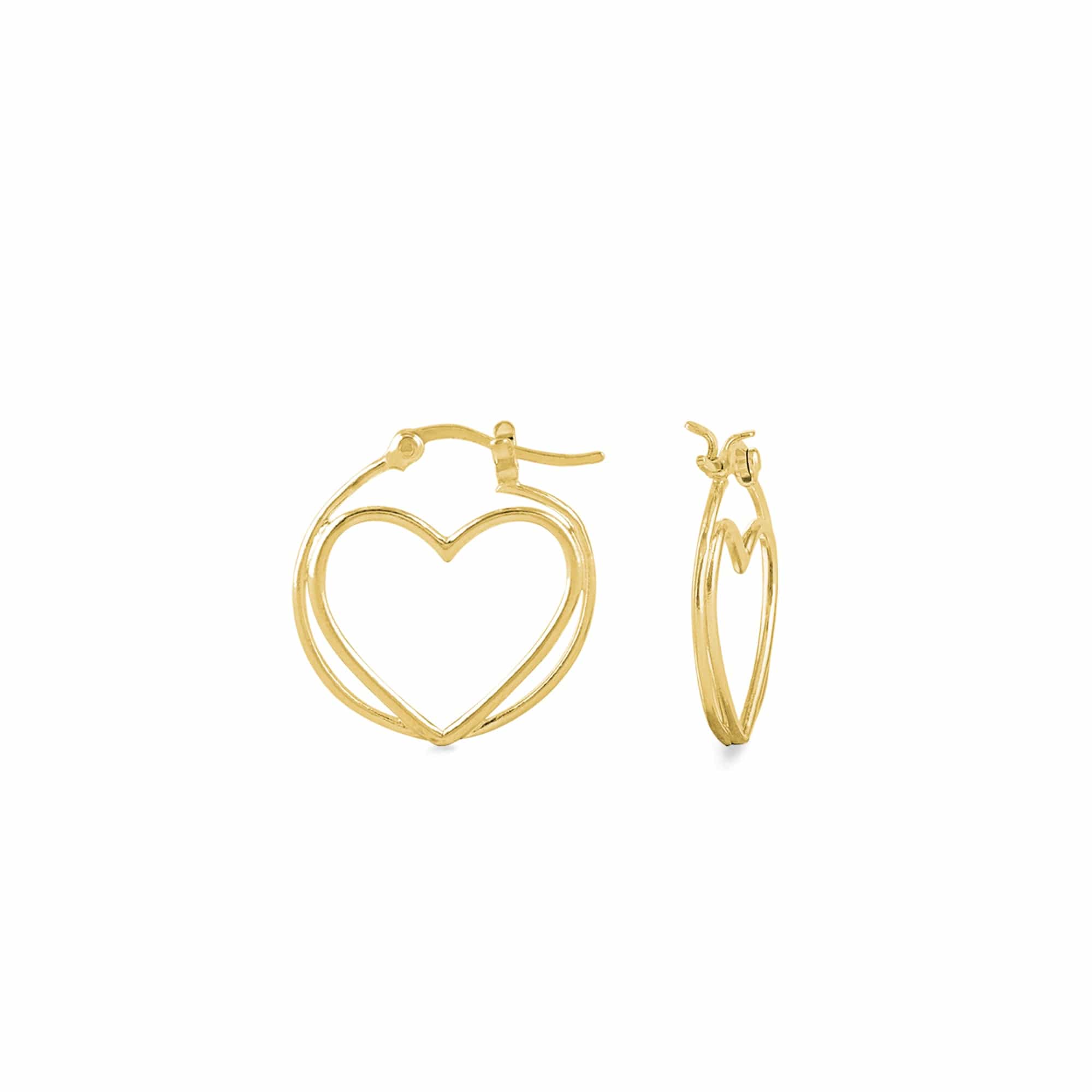 Boma Jewelry Earrings 14K Gold Plated Double Heart Hoops