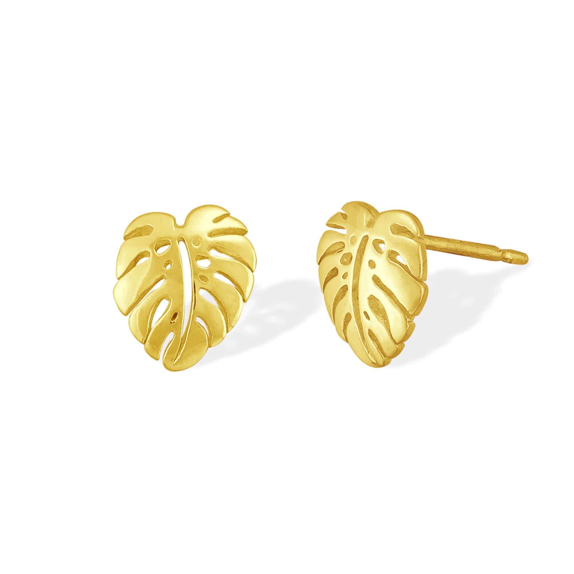 Boma Jewelry Earrings 14K Gold Plated Monstera Leaf Studs