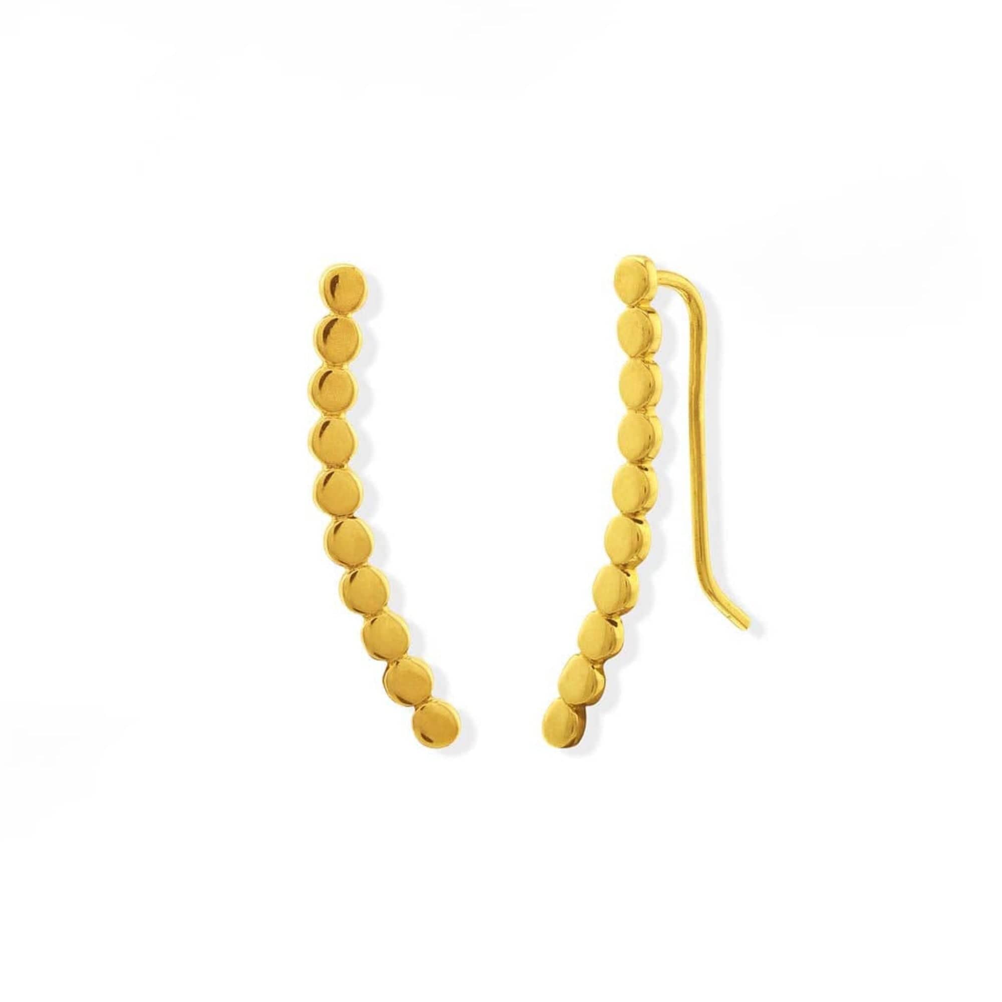 Boma Jewelry Earrings 14K Gold Vermeil Curved Dot Long Bar Ear Crawlers