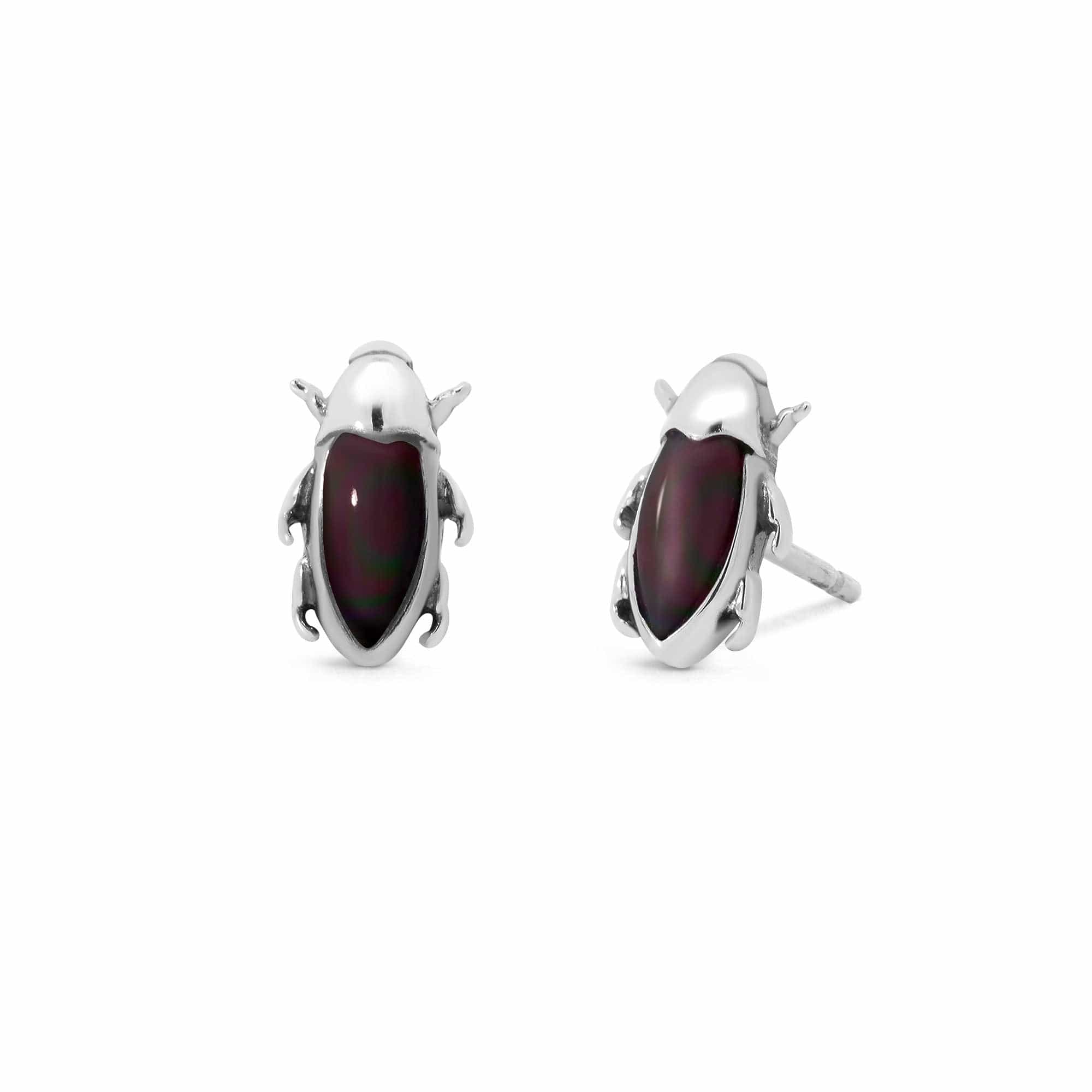 Boma Jewelry Earrings Black Mother of Pearl Bug Stud Earrings with Stone