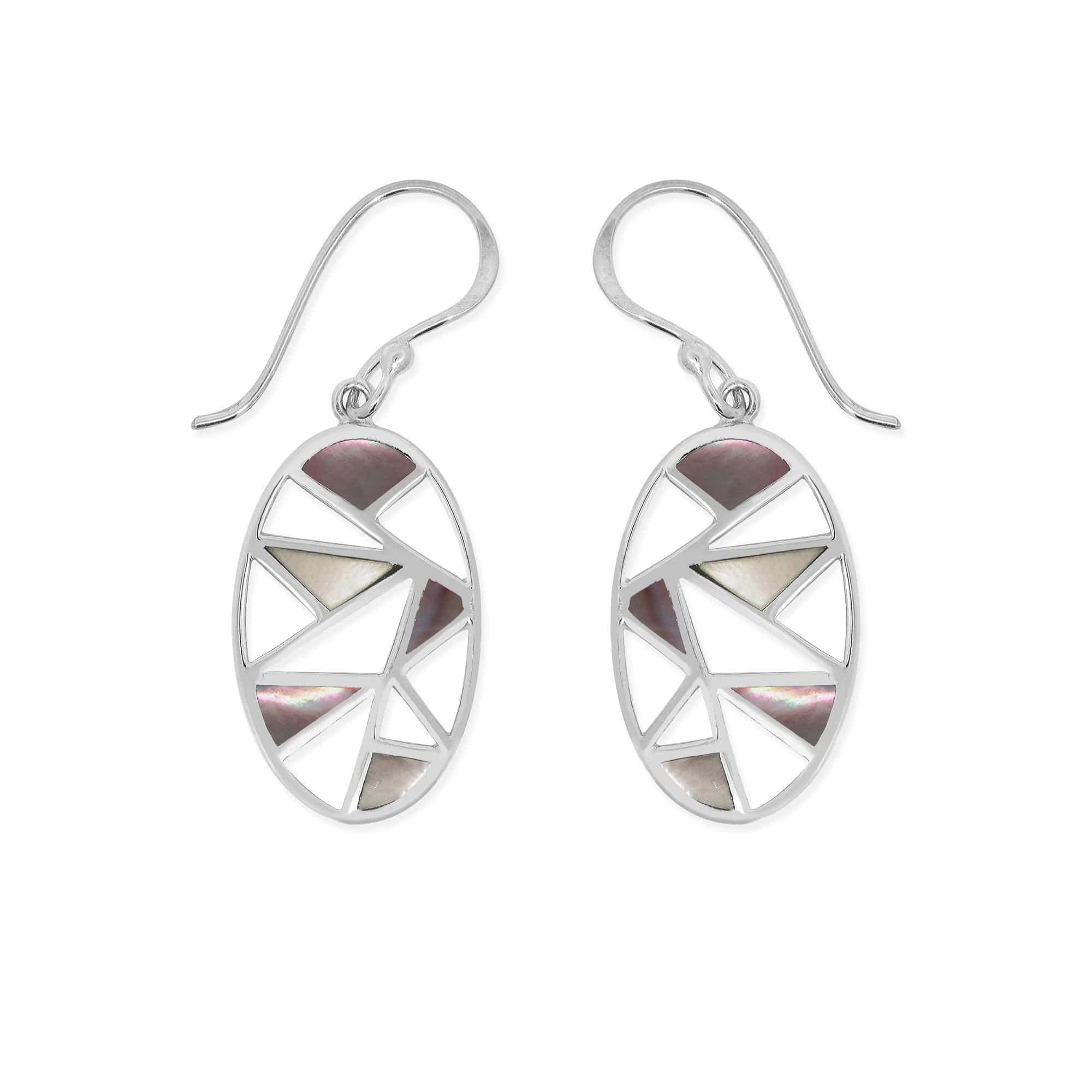 Boma Jewelry Earrings Black Mother of Pearl/Mother of Pearl Oval Shaped 2-Stone Mosaic Dangle Earrings