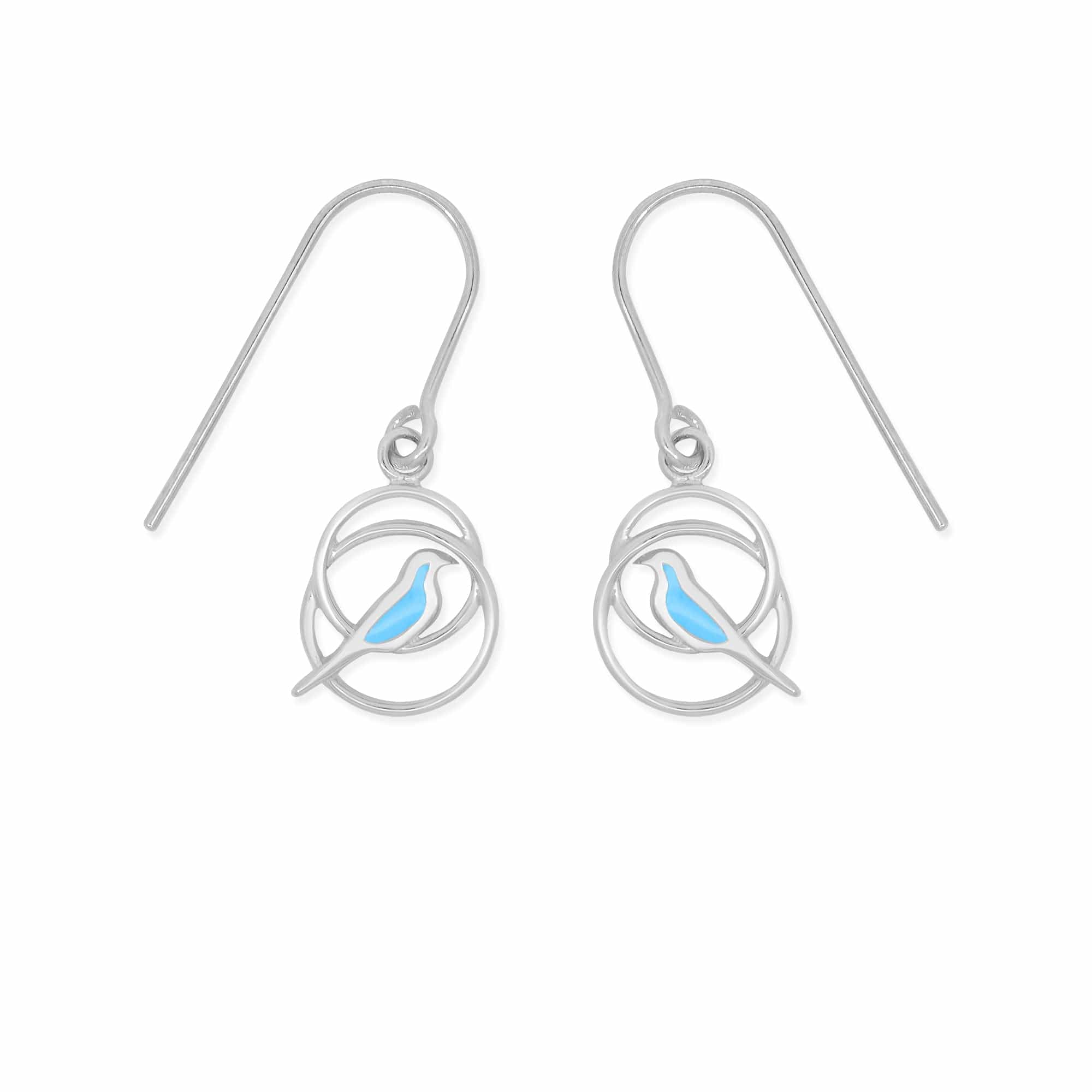 Boma Jewelry Earrings Blue Bird Enamel Drop Circle Earrings