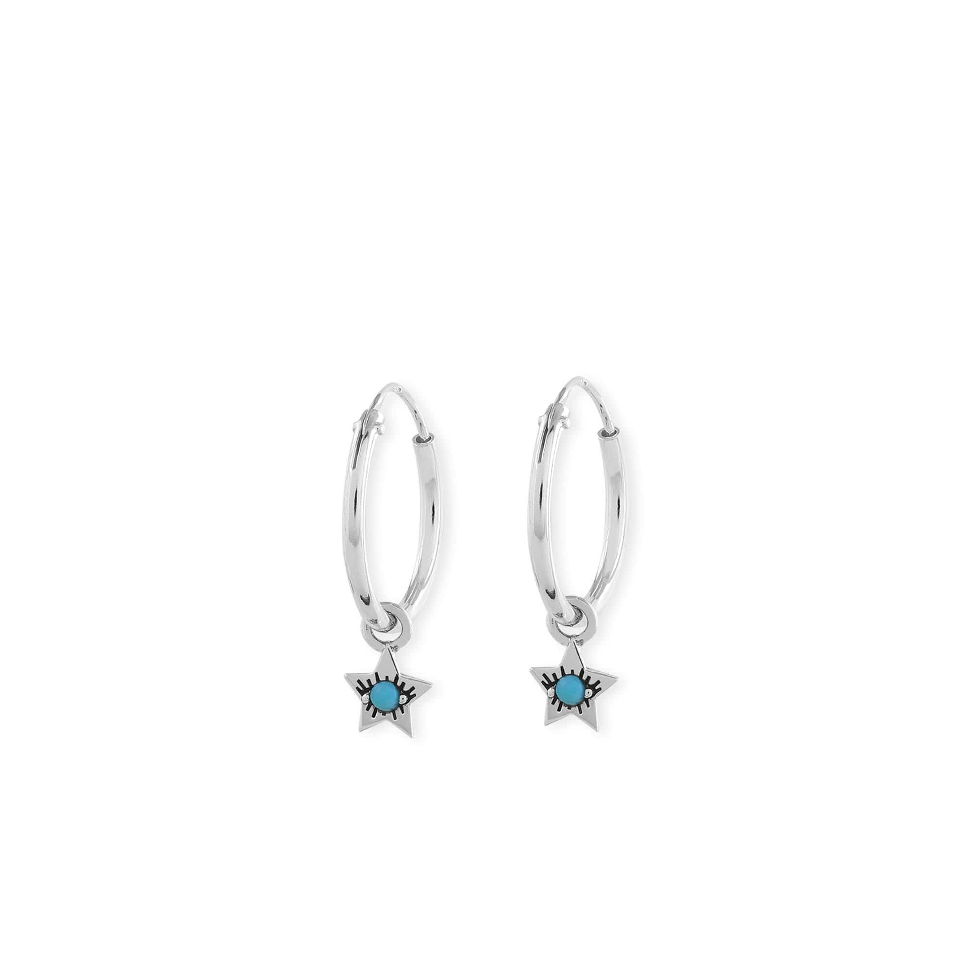 Boma Jewelry Earrings Evil Eye Star Hoops with Turquoise