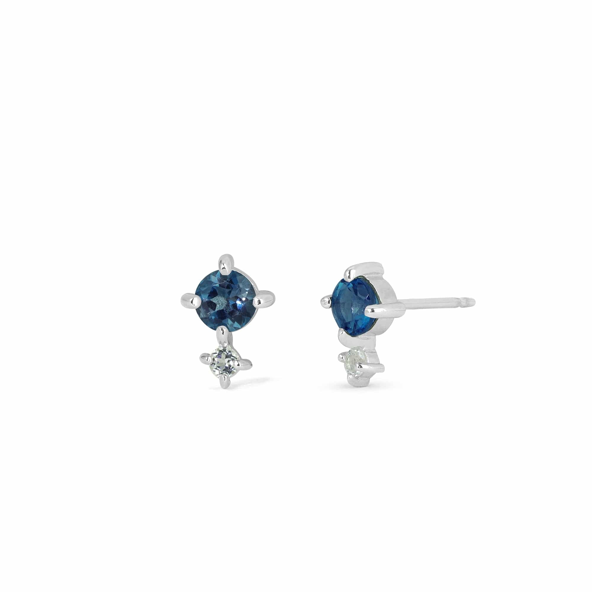 Boma Jewelry Earrings London Blue Topaz/White Topaz Colored Gemstone Studs with White Topaz