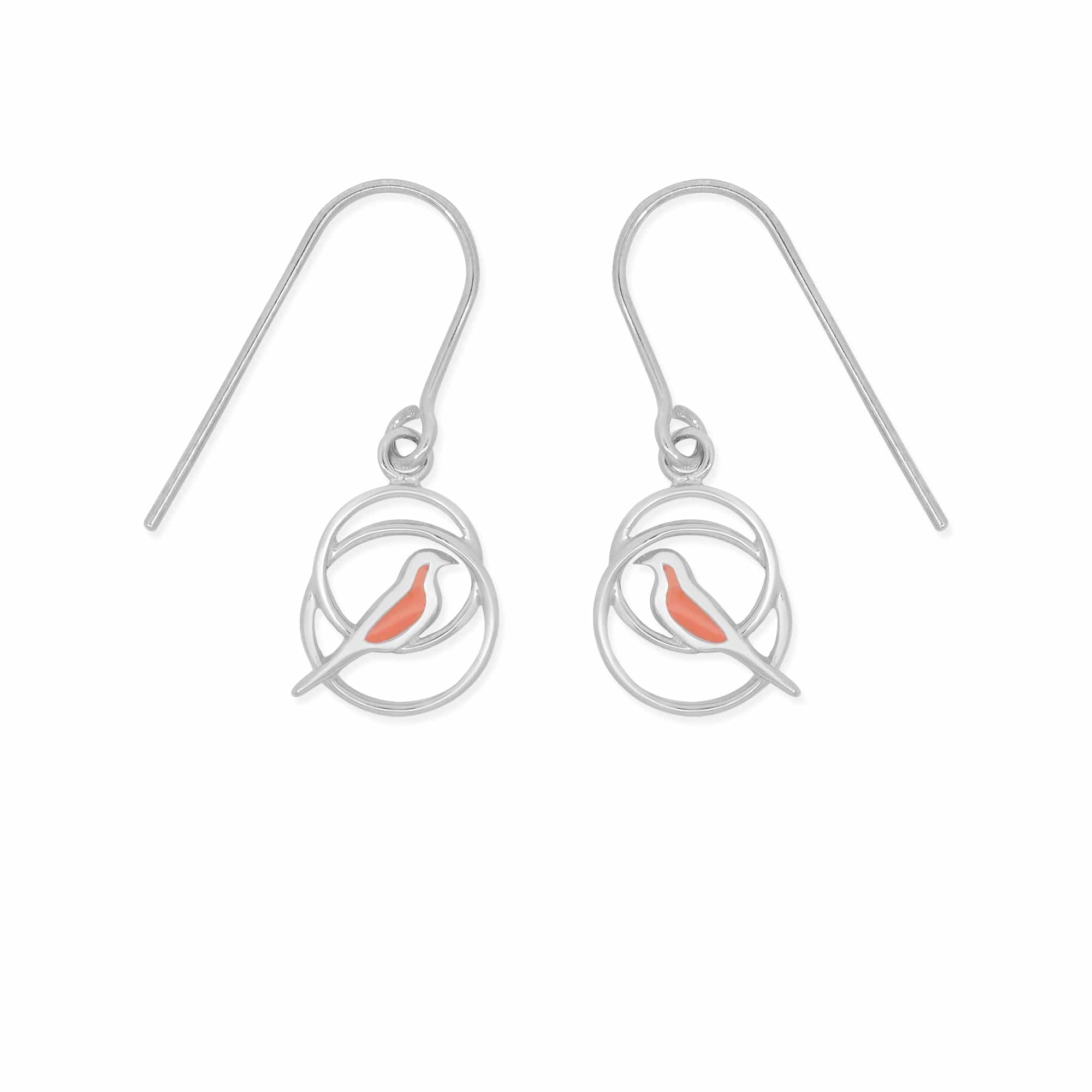 Boma Jewelry Earrings Orange Bird Enamel Drop Circle Earrings