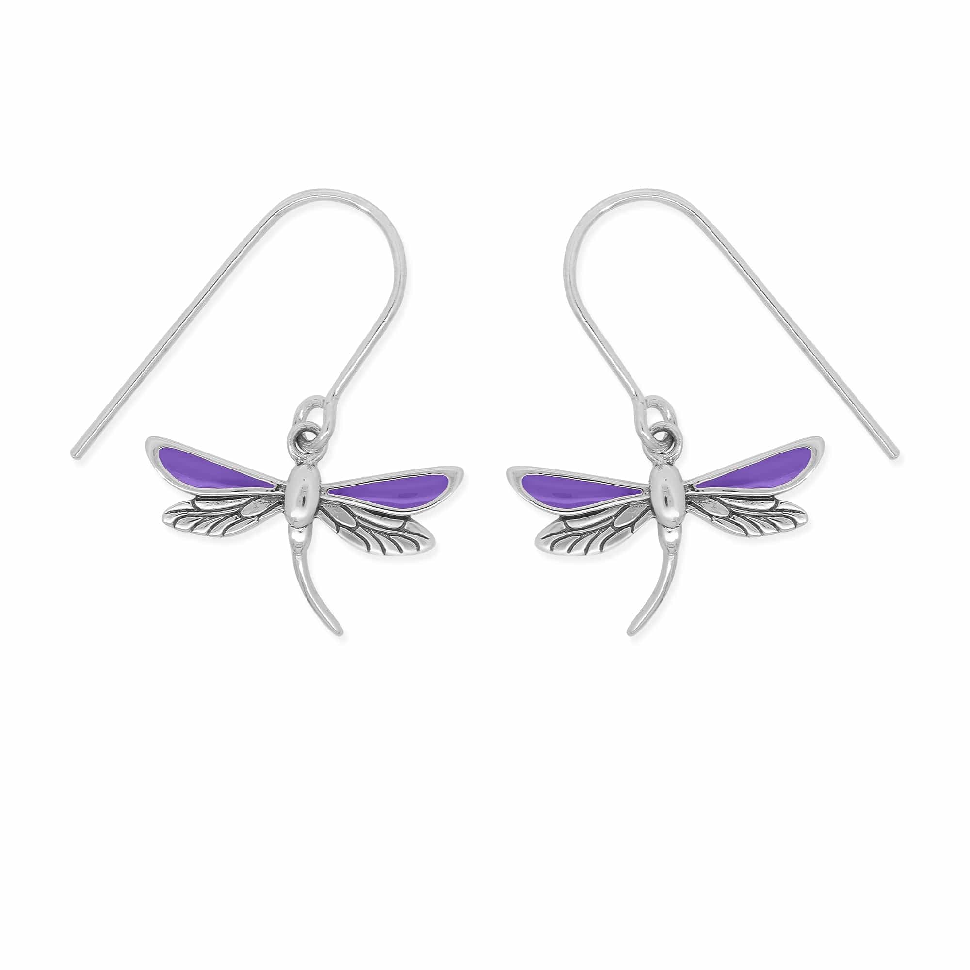 Boma Jewelry Earrings Purple Dragonfly Dangle Earrings with Enamel