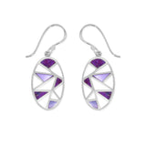 Boma Jewelry Earrings Purple Turquoise/Purple Mother of Pearl Oval Shaped 2-Stone Mosaic Dangle Earrings