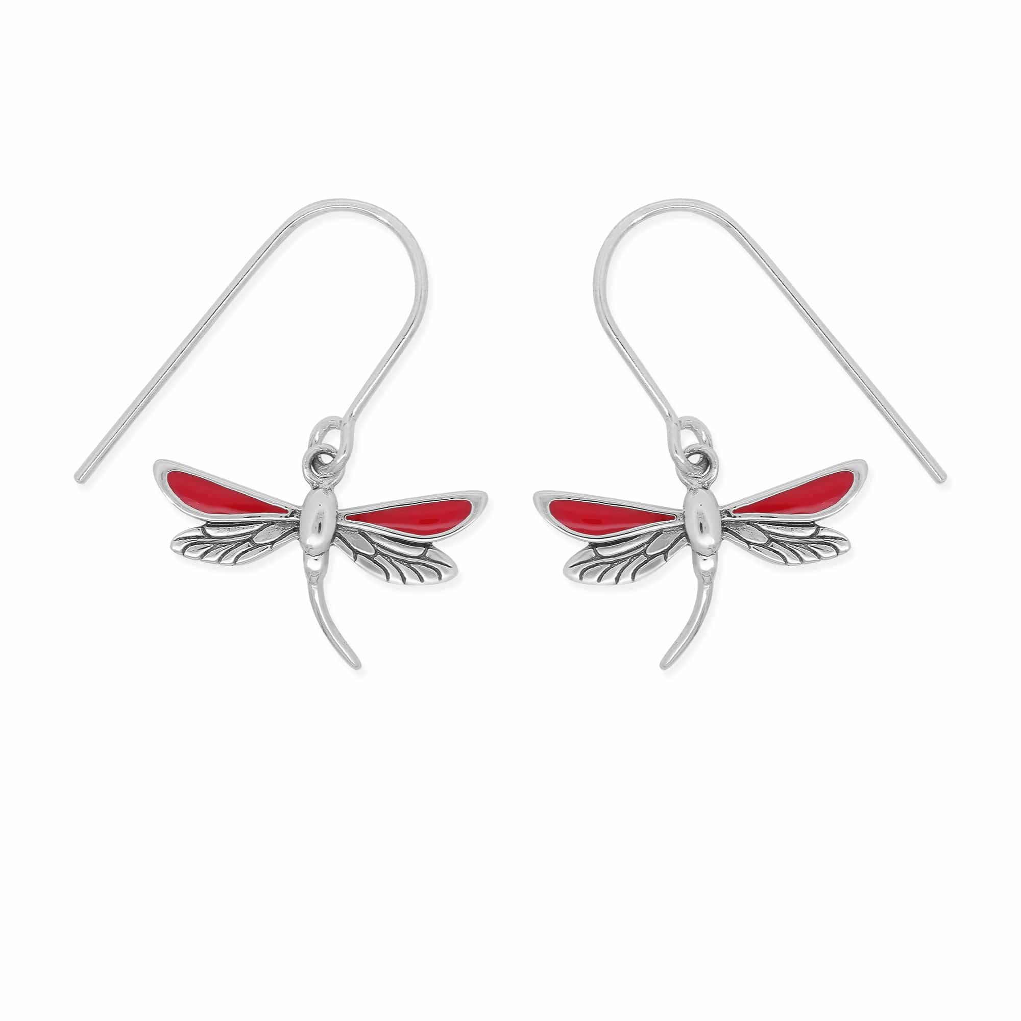 Boma Jewelry Earrings Red Dragonfly Dangle Earrings with Enamel