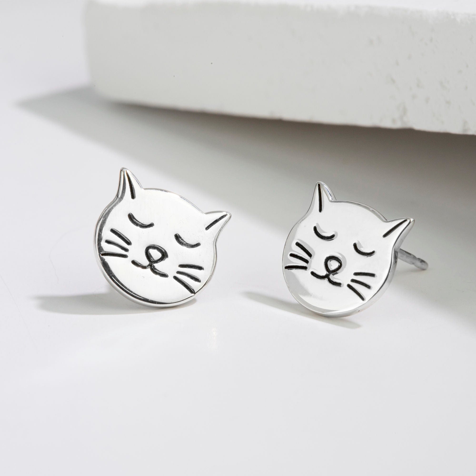 Silver cat stud earrings store